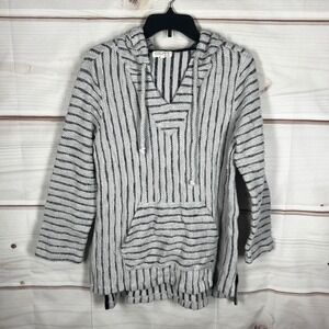 Escape by Habitat Hoodie Womens M Gray Striped Lakefront Hoodie Terry Cotton